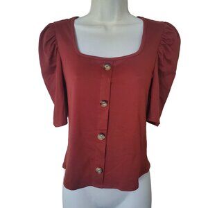 Rainbows & Cupcakes womens blouse Size medium Redwood 1/2 sleeve square neck